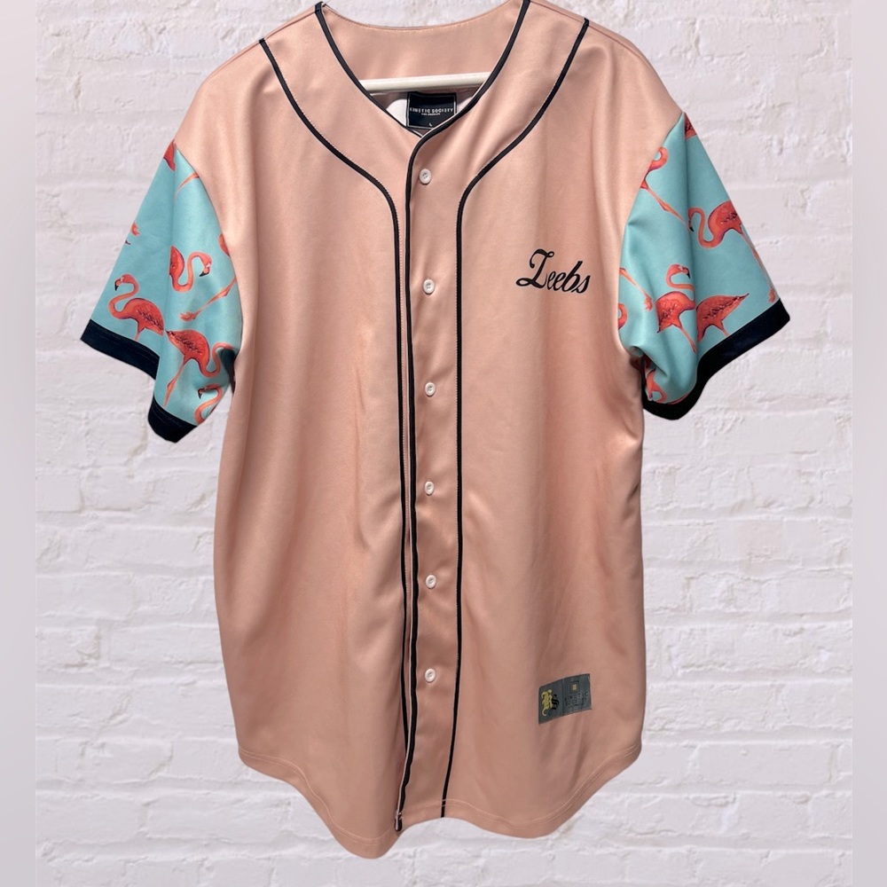 Kinetic society Los Angeles flamingo print pink baseball jersey leebs Mitchell